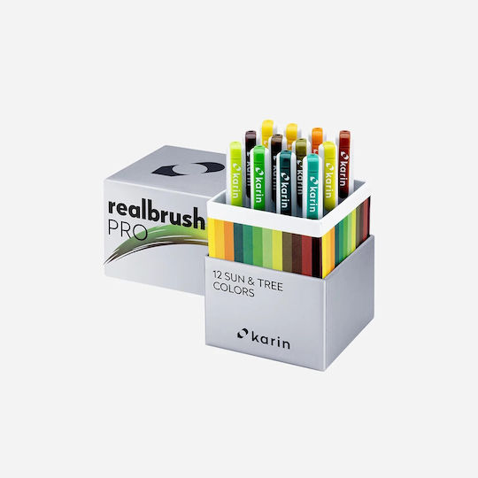Комплект от 12 акварелни маркери Karin Realbrush Pro в цветове на слънчеви дървета