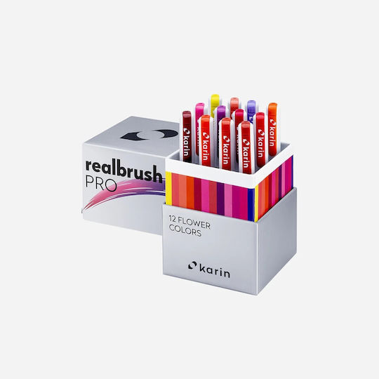Karin Realbrush Pro Σετ 12 Μαρκαδόρων Νερού Flower Colors