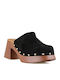 Suede Mules with Chunky Heel in Black Color