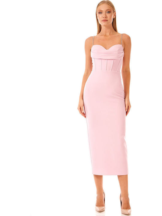 Velur Sommer Midi Abendkleid Rosa