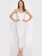 Sommer Midi Abendkleid Trägerlos Ecru