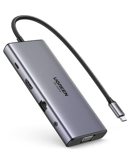 Ugreen CM639 USB-C Docking Station με HDMI 4K PD Ethernet και σύνδεση 2 Οθονών Γκρι