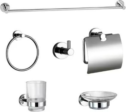 Wall-Mounted Metal Bathroom Accessory Set Silver