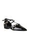 Γυναικείες Μπαλαρίνες Slingback από Λουστρίνι με Λουράκι σε Μαύρο Χρώμα