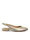 Δερμάτινες Γυναικείες Μπαλαρίνες Slingback με Λουράκι σε Χρυσό Χρώμα