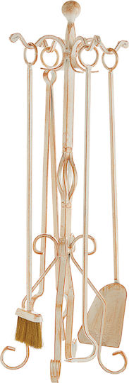 Zogometal Fireplace Tool Set with Stand Holder Cream Patina Copper