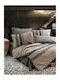 Cottonbox Σετ Παπλωματοθήκη Βαμβακερή 200x220cm Διπλή με 2 Μαξιλαροθήκες & 1 Σεντόνι Brown