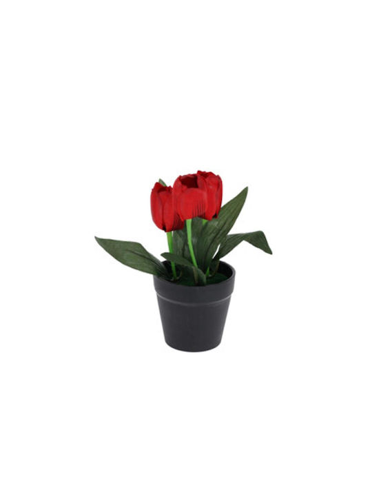 Rote künstliche Tulpe H22x7x7cm Schwarzer Topf