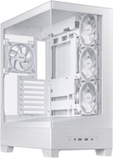 Asus A31 PLUS Gaming Midi-Turm Computergehäuse mit Seitenfenster und ARGB-Beleuchtung Weiß