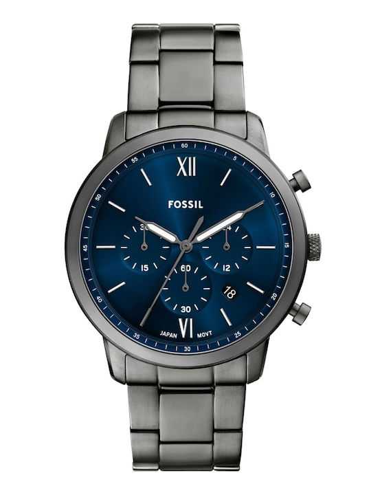 Fossil Ανδρικό Ρολόι 44mm Χρονογράφος Μπαταρίας με Γκρι Μεταλλικό Μπρασελέ