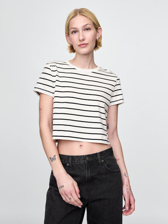 GAP Women's Crop Top Cotton Striped White