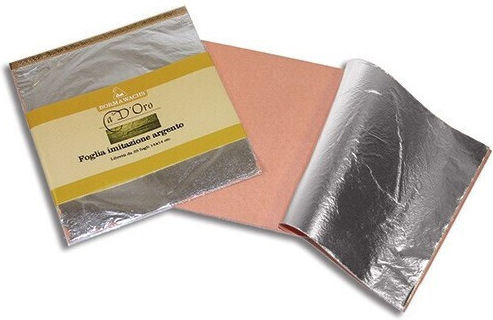 Borma Wachs Cdo66a07 Imitation Gold-Silver-Bronze Leaf Imitation Metal Gilding Sheets Silver "2.5" 25 Sheets 14*14cm