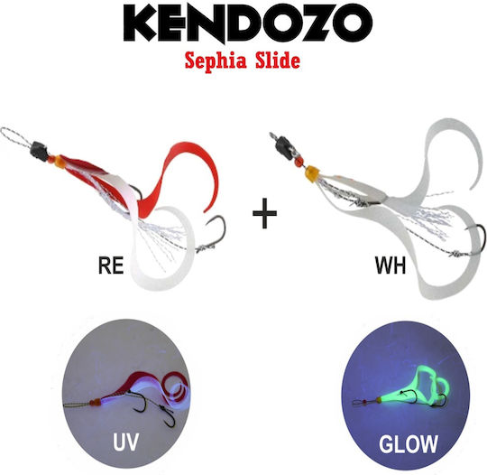 Kendozo Lures Sephia Slide Squid Jigs White & Red Set 2 Pieces