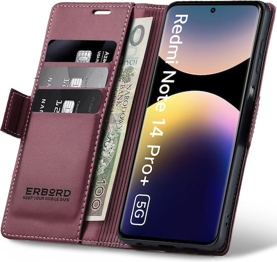 Case for Xiaomi Redmi Note 14 Pro+ 5G Xiaomi Poco X7 5G Xiaomi Redmi Note 14 Pro 5G Erbord Glossy Litchi Wallet Flip Red