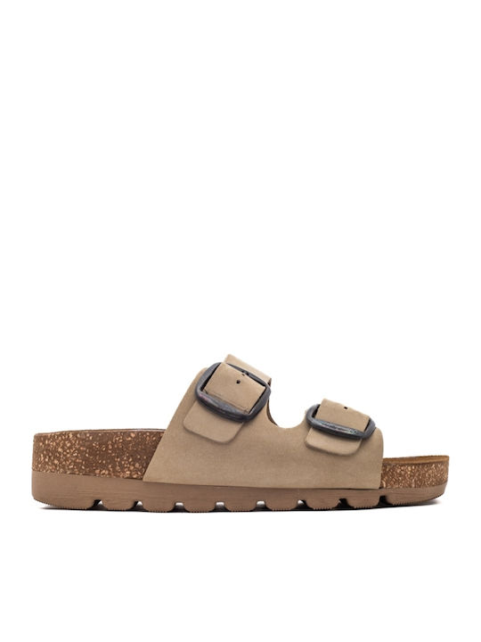Leather Women's Flat Sandals Anatomic in Beige Color