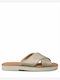 Mae Crossover Leather Women's Flat Sandals in Gold Color