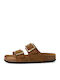 Leather Women's Flat Sandals in Tabac Brown Color