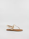 Leather Women's Flat Sandals with Strap in Gold Color