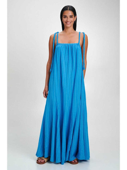 Rochie Maxi de Vară Tricotată Albastră