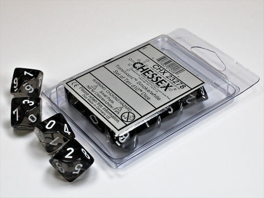 Комплект от десет прозрачни зарове Chessex в цвят димно бяло D10s 23278