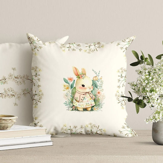 Cotton Decorative Pillow Easter Motifs 45x45cm Yoyo Rabbits Flowers