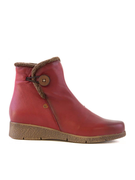 Leather Women's Ankle Boots Platform Burgundy