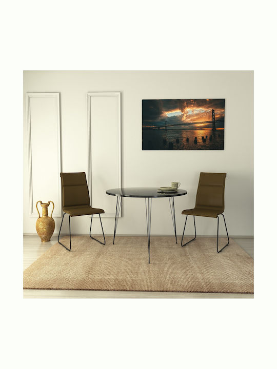 Sandalf Rund Tisch Speisesaal Marble Effect Black 90x90x75cm