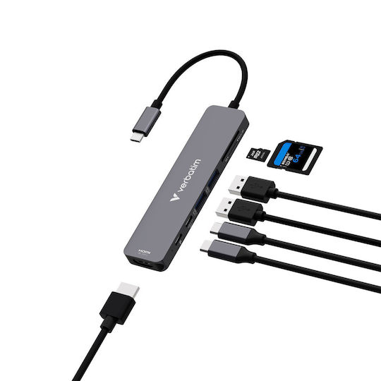 Verbatim USB-C Docking Station με HDMI 4K PD Γκρι (32158)