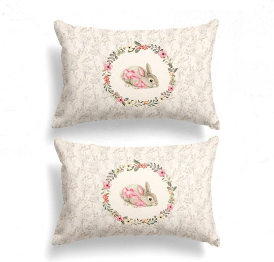 Set 2 Easter Pillowcases Bunnies Wreath 50x70cm Cena