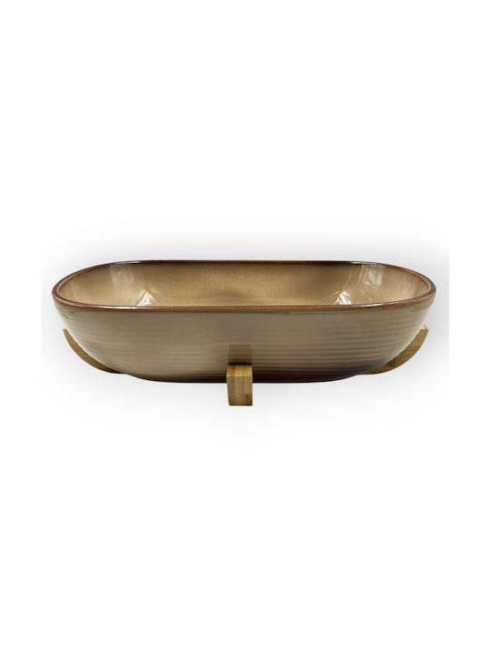Karvounis Salatieră Ceramică Maro 35.5x22x10cm 1buc