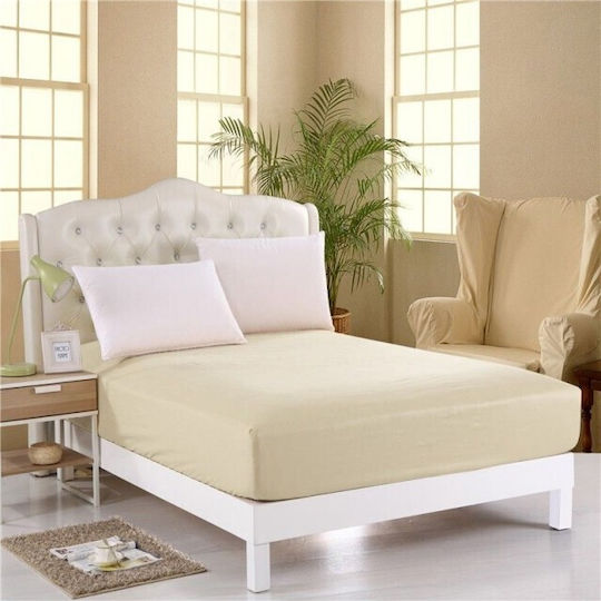 Pucioasa Cearșaf King Size cu Elastic 180x200+25cm. Cremă