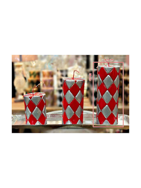 Carve Silver Red Rhombus Candle 7.5*20