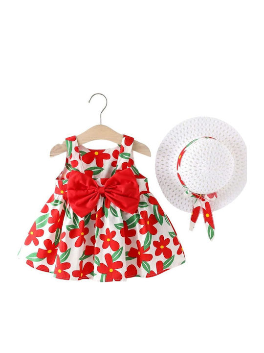 Детска Рокля Без ръкави Флорален White With Red Flowers