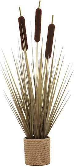 Τεχνητό Φυτό Γρασίδι Cattail Μπεζ Πλαστική Καφέ Γλάστρα 69εκ