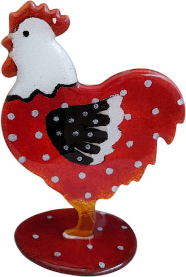 Handmade Glass Hen 20cm Red-White Polka Dot Black ''kallisti''