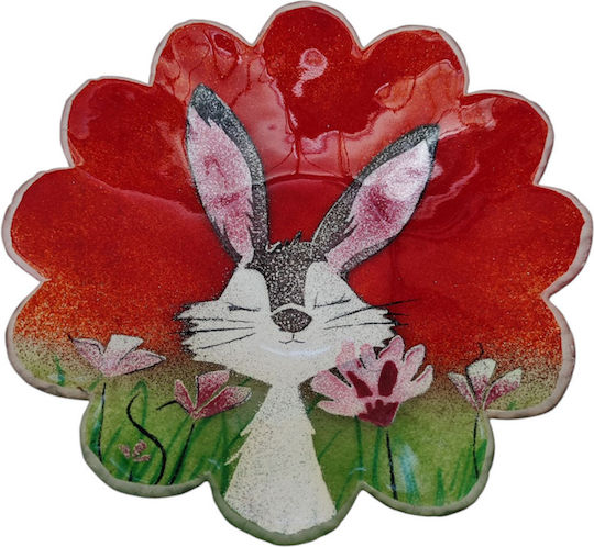 Farfurie din sticlă lucrată manual Iepuraș floare roșie 23cm "Kallisti"