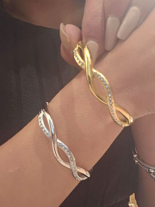 Women's Bracelet Handcuffs Stainless Steel Gold Plated with Zircon 6.5cm