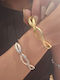 Women's Bracelet Handcuffs Stainless Steel Gold Plated with Zircon 6.5cm