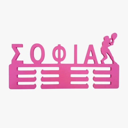 WoodStudio Tennis Kids Wall Hanger Multi Hook Metallic Fuchsia 35x18cm