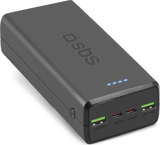 SBS Power Bank 30000mAh 20W με 2 Θύρες USB-A και 2 Θύρες USB-C Power Delivery Μαύρο
