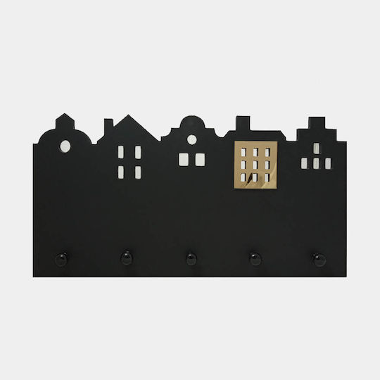 Wandhalterung Stadt Schwarz Gold Spiegel 30 x 60 x 4 cm