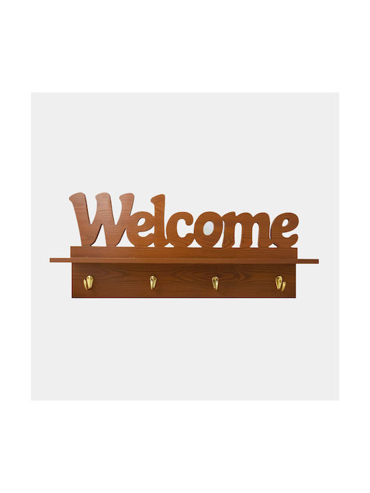 WoodStudio Wooden Wall Hanger 4 Hooks Brown 60x10x27.5cm