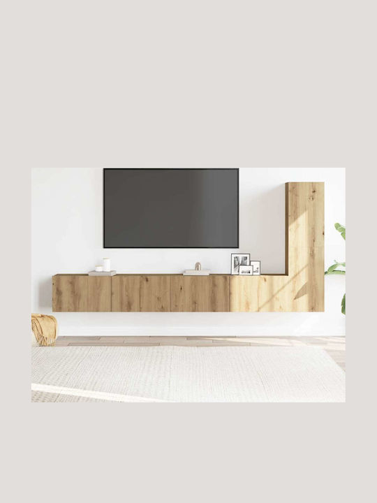 Set Dulap TV Suspendat Vidaxl 3 Piese Stejar So...