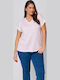 Women's Crop Top Short Sleeve with V Neckline Striped White