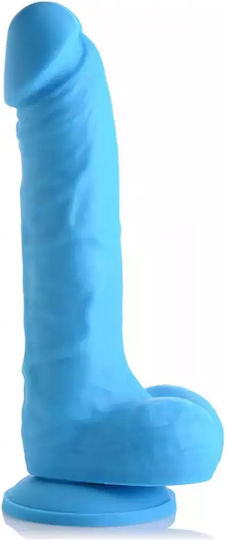 Curve Toys Glass Dildo with Scrotum Light Blue 18cm