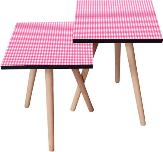 Ορθογώνιο Βοηθητικό Τραπεζάκι Ξύλινο Pink-white 2τμχ Μ35xΠ35xΥ47εκ.