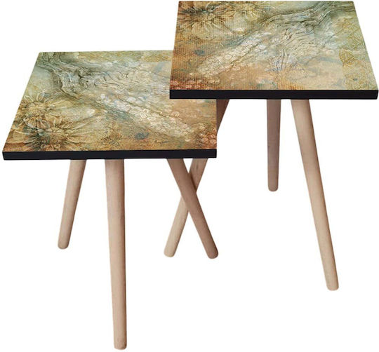 Rectangular Side Table Wooden Multicolour 2 Pieces M35xL35xH47cm