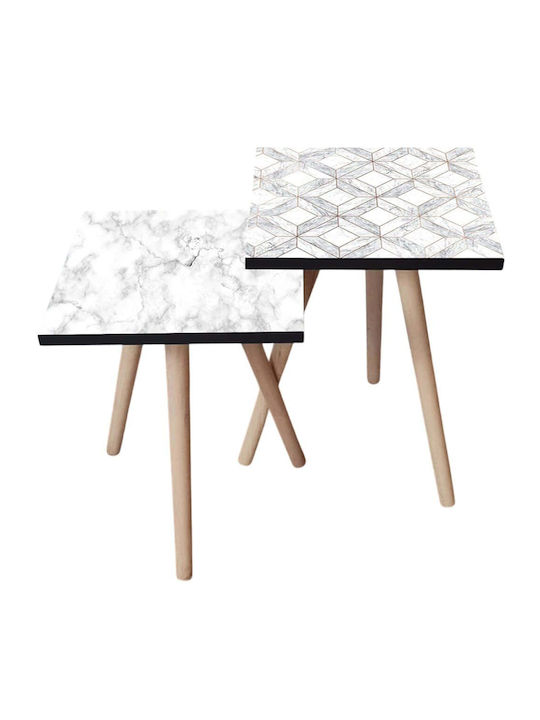 Rectangular Side Table Wooden Multicolour 2 Pieces M35xL35xH47cm