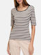 Women's Blouse Cotton Short Sleeve Striped Cream