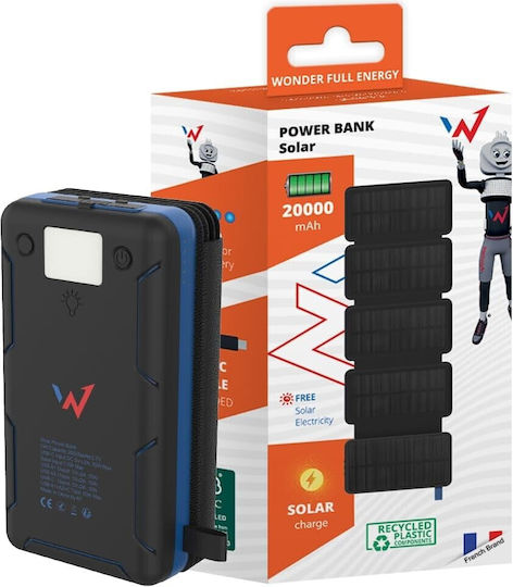 Wonder WX20S Solar Power Bank 20000mAh mit 2 USB-A Anschlüssen und USB-C Anschluss Schwarz